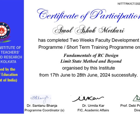 Mr. Amol Ashok Metkari Completed Completed FDP on RC Design