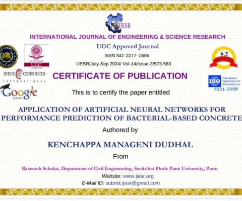 Mr. Kenchappa Manageni Dudhal certificate of publication 