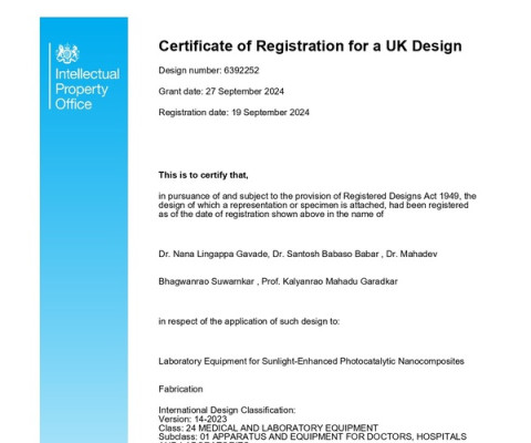 Certificate of Registration for a UK Design