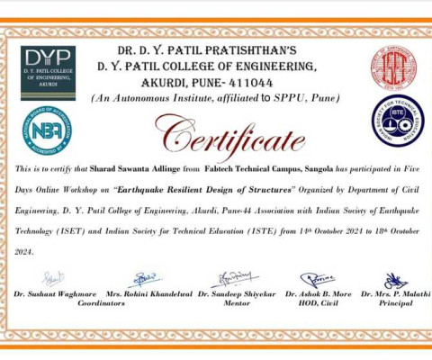 Certificate on online workshop