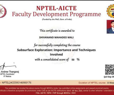 Certificate for completing course - Subsurface Exploration