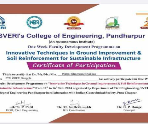 Prof. Bhakare V. S. FDP Certificate