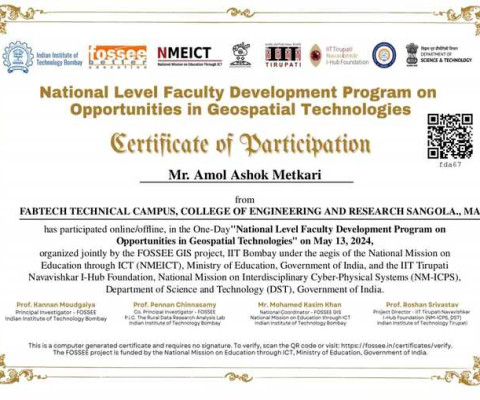 Prof. Metkari A. A. FDP Certificate