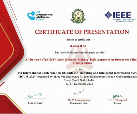 Certificate for paper presentation at ICUIS 2024