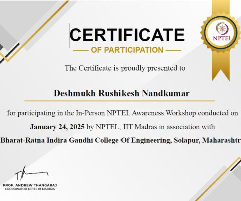 Certificate of Participation in NPTEL Awareness Workshop January 24,2025