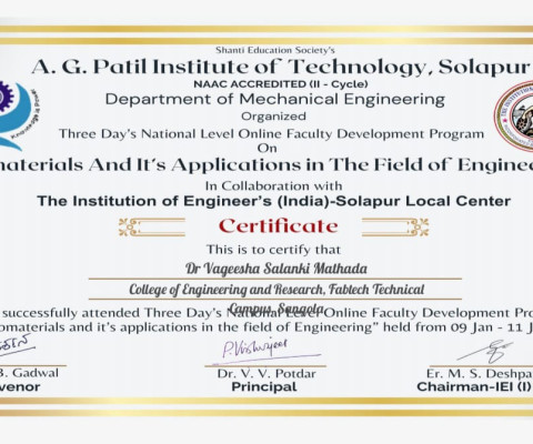 Certificate for FDP on 